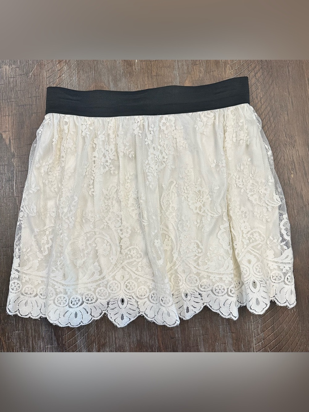 American Rag Women’s Lace Mini Skirt with Black Elastic Waistband - Cream